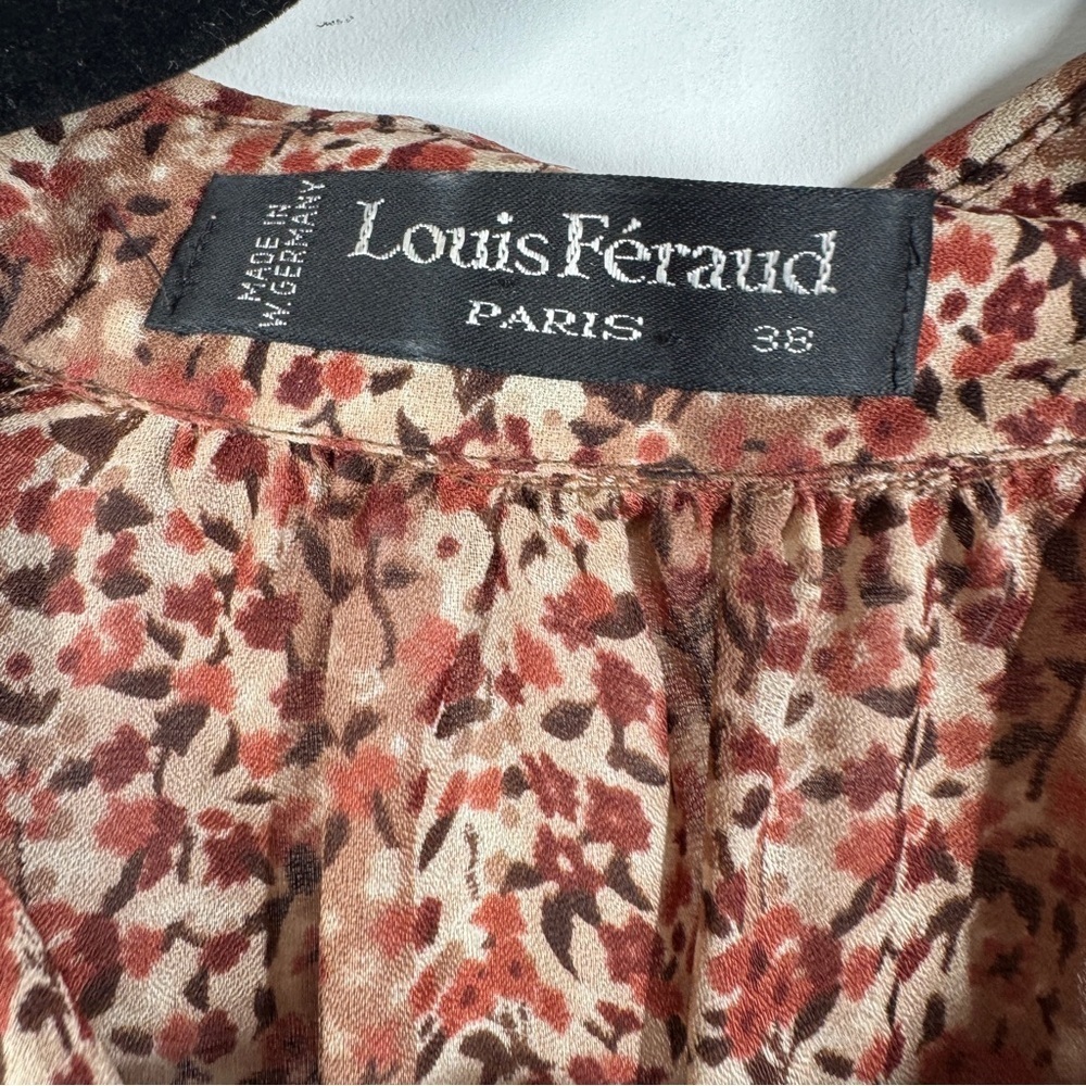 Vintage Louis Féraud Paris Boho Fall Floral Midi Chic Sheer Dress Size 38 - Picture 7 of 12